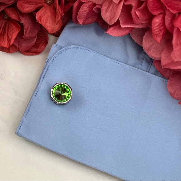 Elegant Green Peridot Silver Hexagon Cufflink - Picture 12 of 17